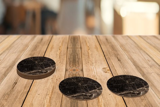 Sous- Sous-verres pour verres - Ronds - Imprimé marbré - Zwart - Marron - Classique - 10x10 cm - Sous-verres - 6 pièces