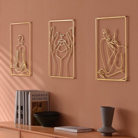 Abstracte muurkunst, 3 stuks wanddecoratie, minimalistische wanddecoratie, van metaal, 3D-structuur, lijnkunst, hangende muurschildering, muurposter, posterset voor slaapkamer, thuis, kantoor Abstracte muurkunst, 3 stuks wanddecoratie, minimalistische wanddecoratie, van metaal, 3D-structuur, lijnkunst, hangende muurschildering, muurposter, posterset voor slaapkamer, thuis, kantoor