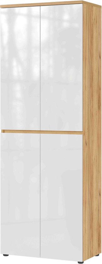 Garderobekast Penacova Eiken Wit - Breedte 70 cm - Hoogte 199 cm - Diepte 41 cm - Met planken - Met openslaande deuren