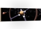 WallClassics - Hout - Oud Bruin Stuur van Auto - 150x50 cm - 12 mm dik - Foto op Hout (Met Ophangsysteem)