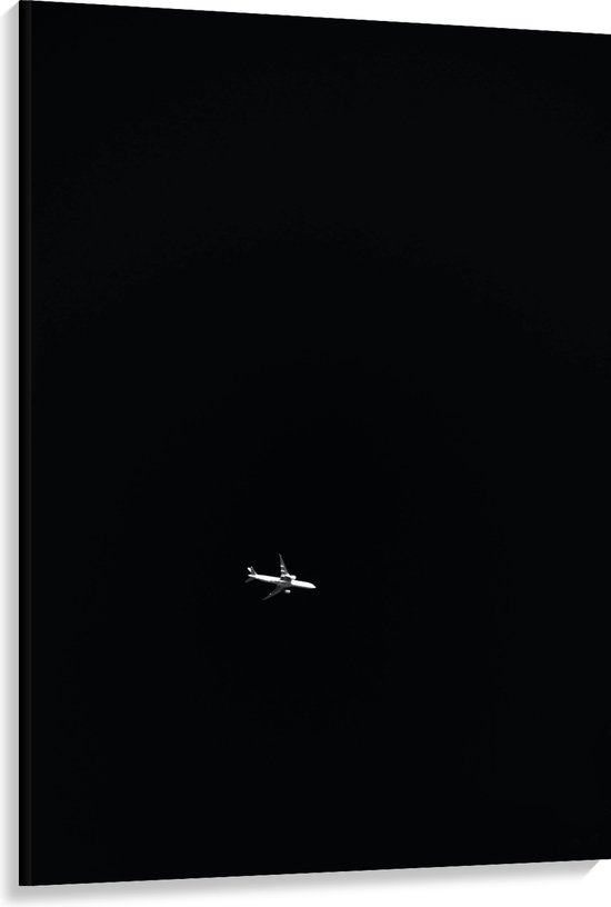 WallClassics - Canvas  - Wit Vliegtuig op Zwarte Achtergrond - 100x150 cm Foto op Canvas Schilderij (Wanddecoratie op Canvas)