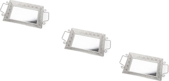 3 stuks |Rechthoekig spiegeldienblad 41x22 cm | Decoratieve dienbladen | Metalen Dienblad Met Spiegel | Zilver dienblad