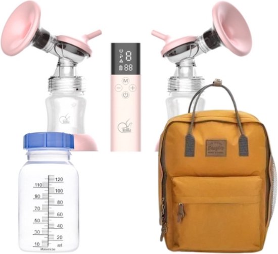  - MoM&e dubbele elektrische borstkolf + kolftas en koeltas - Okergeel