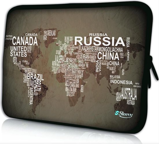 Sleevy 14 laptophoes wereldkaart & namen - laptop sleeve - Sleevy collectie 300+ designs