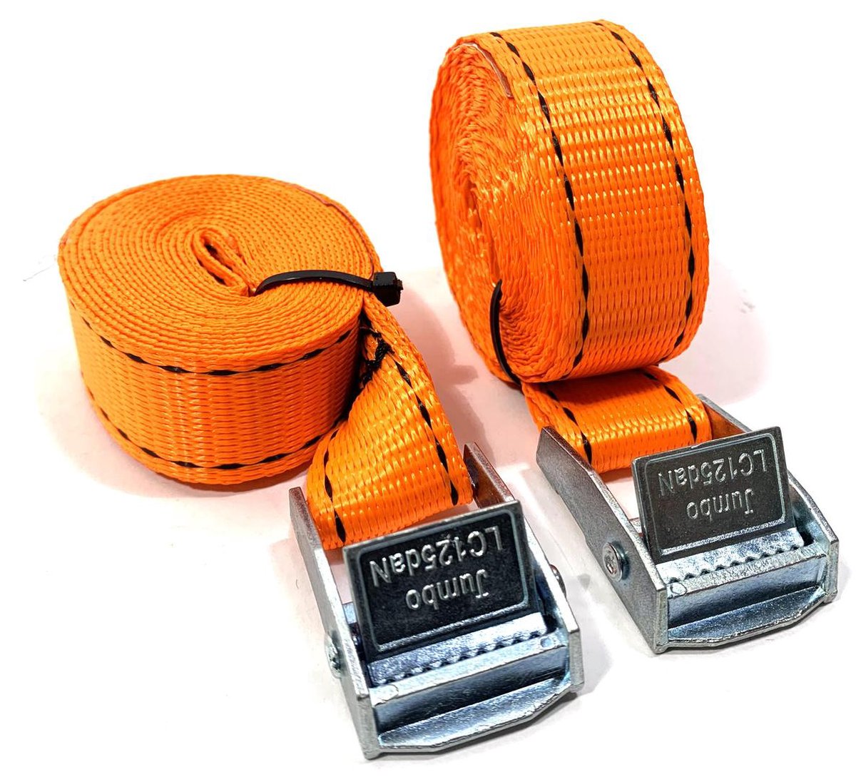 JUMBO Spanband 2 stuks, 250cm, 25mm met klemgesp , 250KG. Fluo oranje TUV gecertificeerd, conform EN-12195-2