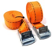 JUMBO Sangle d'arrimage 2 pièces, 200cm, 25mm avec boucle de serrage, 250KG. Certifié TUV orange fluo, conformément à EN-12195-2