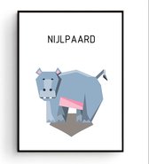 Postercity - Design Canvas Poster Pixel Nijlpaard / Jungle Dieren / Kinderkamer / Dieren Poster / Babykamer - Kinderposter / Babyshower Cadeau / Muurdecoratie / 50 x 40cm