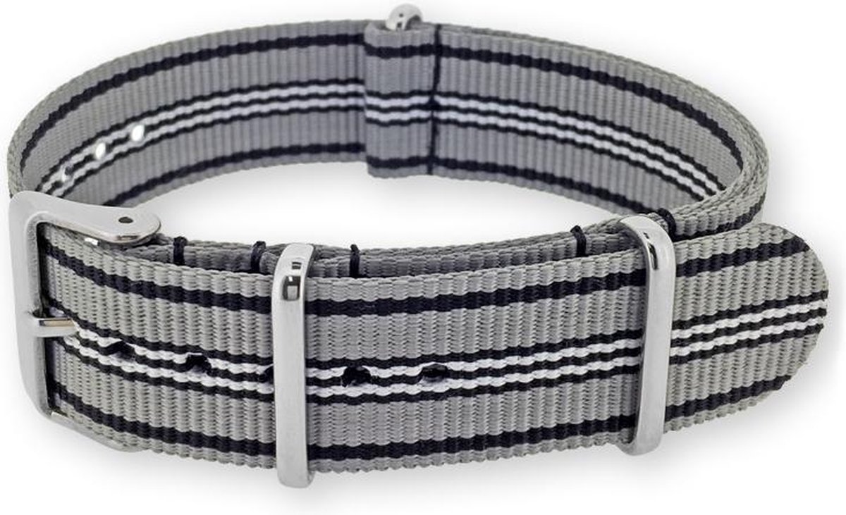 NATO Horlogeband G10 Military Nylon Strap Grijs Zwart Wit 18mm