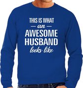 Awesome husband / echtgenoot cadeau sweater blauw heren M