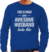 Awesome husband / echtgenoot cadeau sweater blauw heren S
