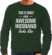 Awesome husband - geweldige man / echtgenoot cadeau sweater groen heren - Vaderdag kado trui L