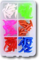 Gekleurde imitatie maden set - praktische, waterdichte tackle box - 5x 6 x15 stuks - 450 stuks in totPaaling - kunstaas