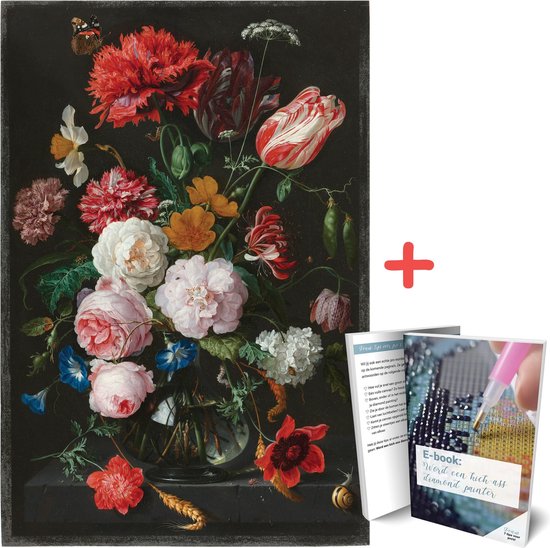 Diamant Peinture Fleurs dans un vase 50x80 Rond Complet avec E-book, Hebron®