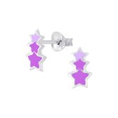 Joy|S - Zilveren 3 sterren oorbellen ster paars