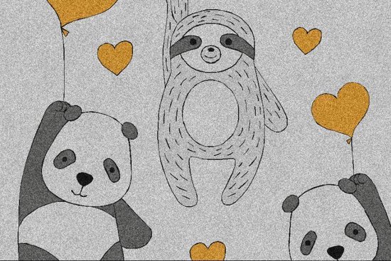 Mat, Vloermat, Vloerkleed, Tapijt, Kind - Kinderkamer Panda Heart - Wasbaar - Antislip - 75 x 50 cm