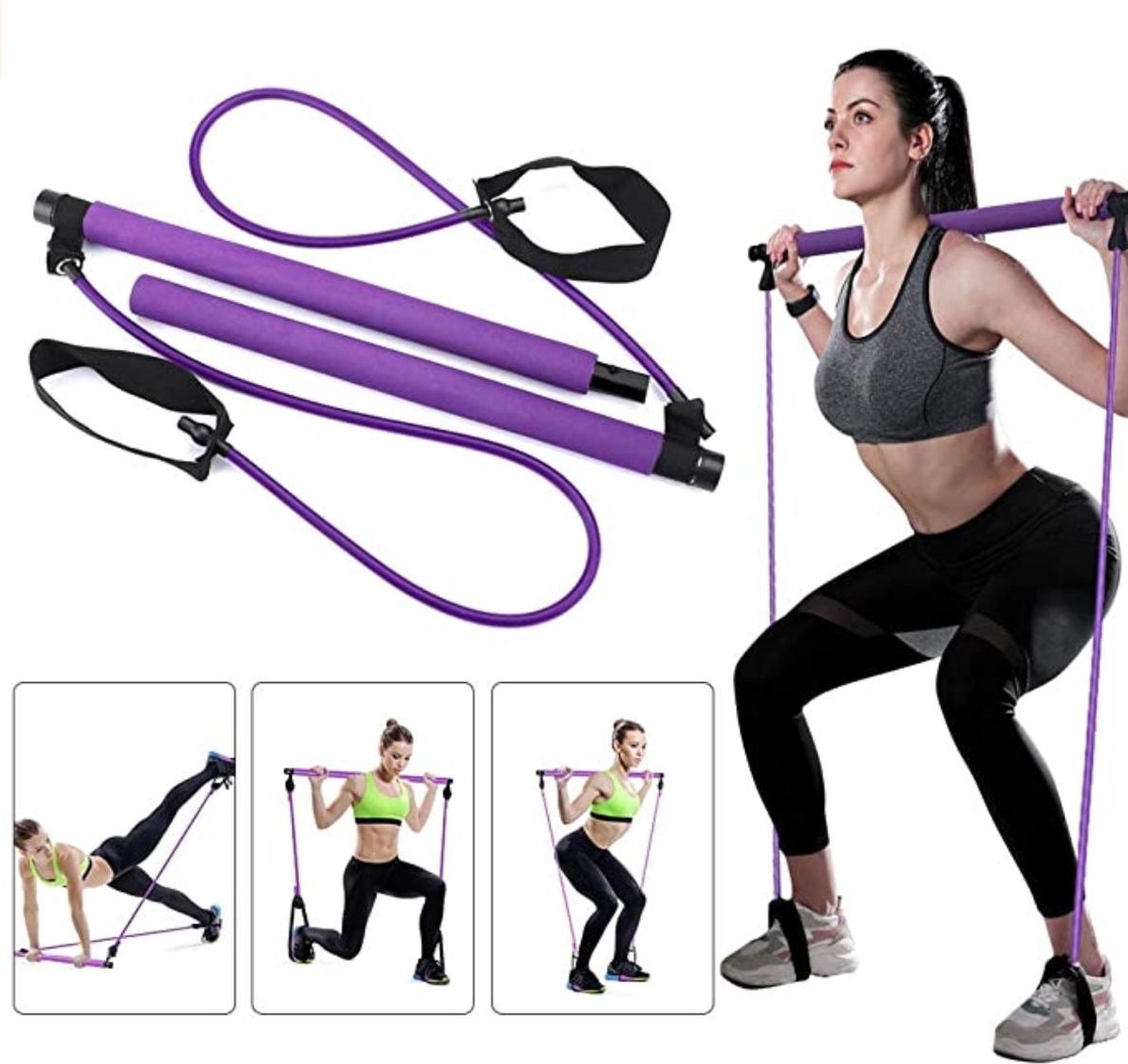 Bodio Pilates stick - Pilates Bar - Weerstandsband - Resistance band - Fitness elastiek - Weerstandbanden Fitness - Fitness krachttraining - Fitness - Pilates - Binnen - Buiten - Full body workout - Paars