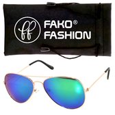 Fako Fashion® - Kinder Pilotenbril - Aviator Zonnebril - Goud - Blauw/Groen