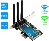 WiseGoods Netwerkkaart met WIFI - PCI Express Wifi Adapter - 802.11 A/B/G Met 3 Antennes voor Desktop - Dual Band - 450 Mbps