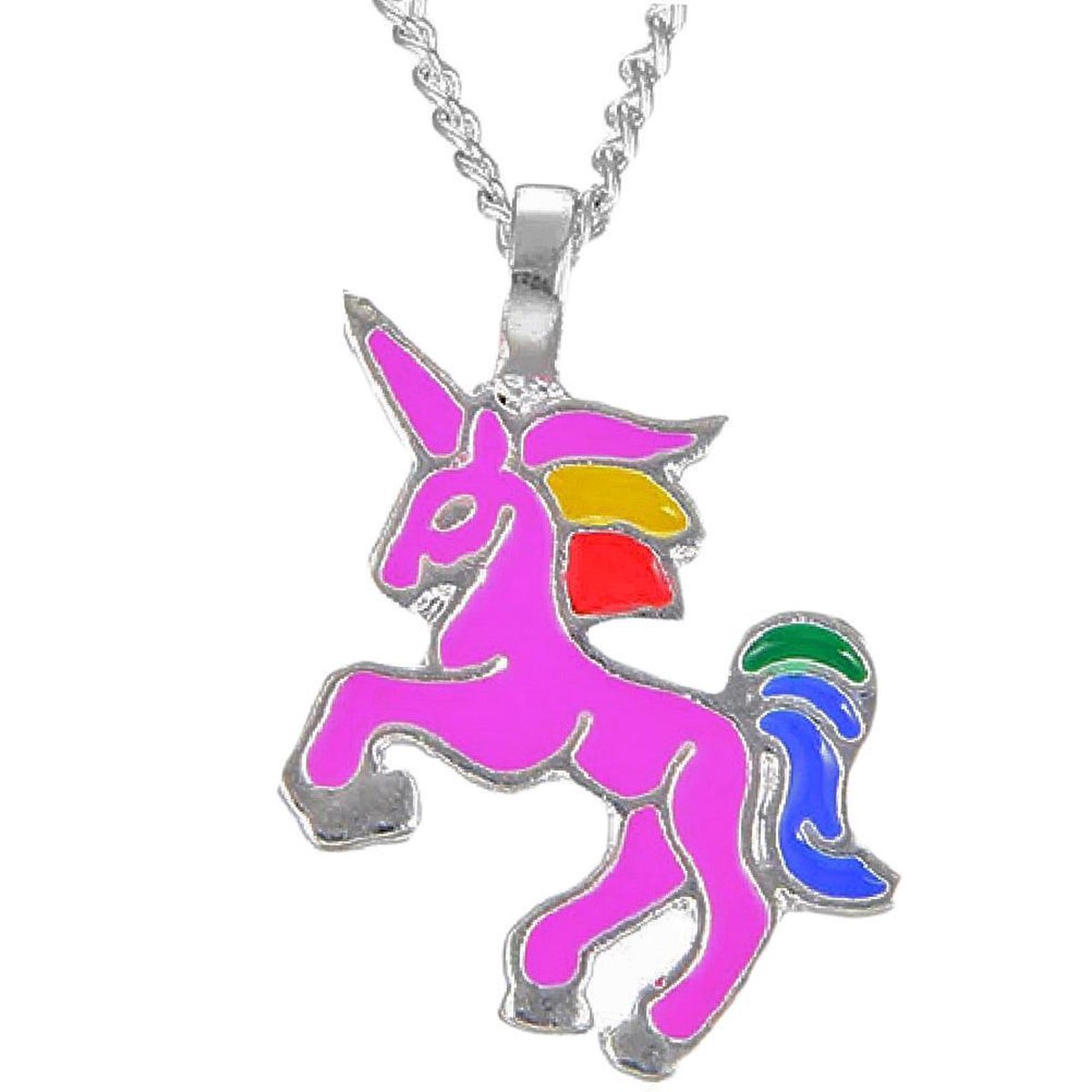 Ketting Unicorn / Eénhoorn Hanger Roze - Cadeau voor Meisje - 40 + 7 cm Verstelbaar - Zilverkleurig – Incl. Cadeauverpakking