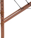 Detail van het houten onderstel van de Alora massagetafel, met verstelbare knoppen.