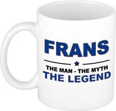 Naam cadeau Frans - The man, The myth the legend koffie mok / beker 300 ml - naam/namen mokken - Cadeau voor o.a  verjaardag/ vaderdag/ pensioen/ geslaagd/ bedankt