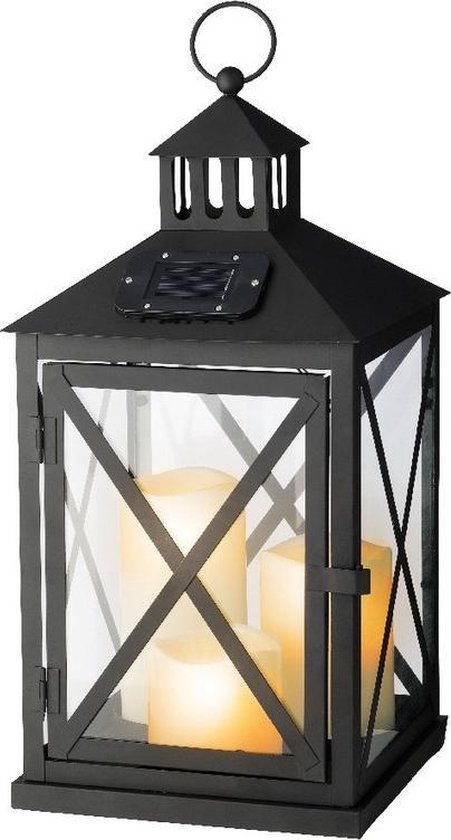 Zwarte metalen solar LED licht lantaarn met kaars 41 cm - Tuindecoratie  lantaarn zwart... | bol.com