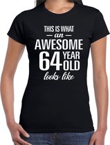 Awesome 64 year - geweldig 64 jaar cadeau t-shirt zwart dames -  Verjaardag cadeau XXL