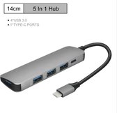 DrPhone TH1 USB-C HUB – Type C Adapter – 4x USB 3.0 poorten – 1X PD Powerdelivery Poort 60W
