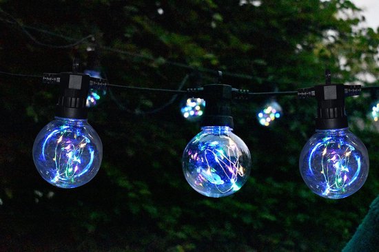 Tuinverlichting - Lichtsnoer - Kerstverlichting - 10 Bollampen - Elke lamp met 10 stuks multi LED - 4,5 meter - Voor buiten - Kerst - Feestdagen
