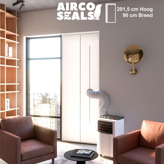 Airco deurafdichtingskit 90×201,5 cm met klittenband en rits voor mobiele airco slang, insectenwerend, wasbaar