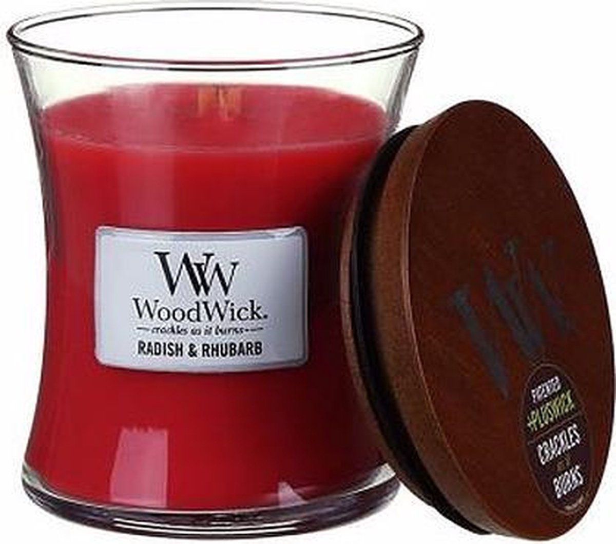 Woodwick Hourglass Medium Geurkaars Radish & Rhubarb