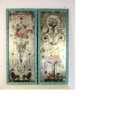 Wanddecoratie bloemen in turq. lijst. 37,5x2x93cm rechter afbeelding