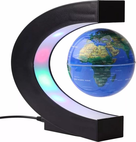 Zwevende Wereldbol - Met LED verlichting - Magnetisch Draaibaar -  Wereldkaart - 8,5 cm... | bol.com
