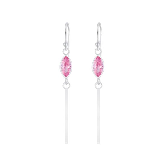 Joy|S - Zilveren Marquise oorbellen met bar (staaf) zirkonia roze