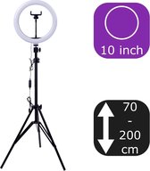 Ringlamp LED 10 inch/25,4 cm met Statief 70-200 cm | Ringlight lamp met telefoonhouder | Fotostudio / Tik Tok / Vlog / Make-up / Home Office/Gaming | Flitser | Studiolicht