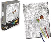 Doodle Legpuzzel ’Kasteel’  Puzzel 500 Stukjes Volwassenen en Kinderen - Zwart/Wit - Inkleuren - Schilder Op Nummer - Hobby Speelgoed - Dieren - Legpuzzels Volwassenen Kinderen - 5