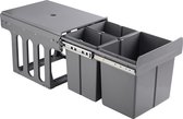 Homra Slide inbouw prullenbak met 3 vakken -1 x 15 + 2 x 8 L  - Duo inbouwprullenbak 30 Liter - Grijs