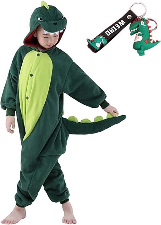 Onesie Draak groen huispak Dino kostuum kinderen - 116-122 (120) + hanger verkleedkleding - La Señorita