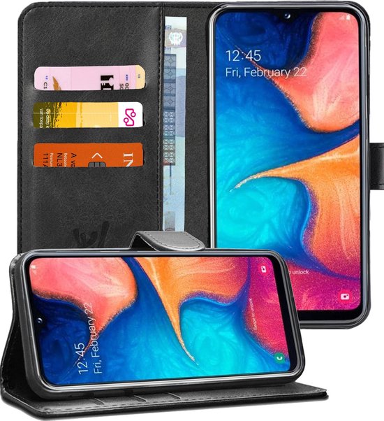 Samsung Galaxy A20e Hoesje - Book Case Leer Wallet Cover Portemonnee Pasjeshouder Hoes Zwart