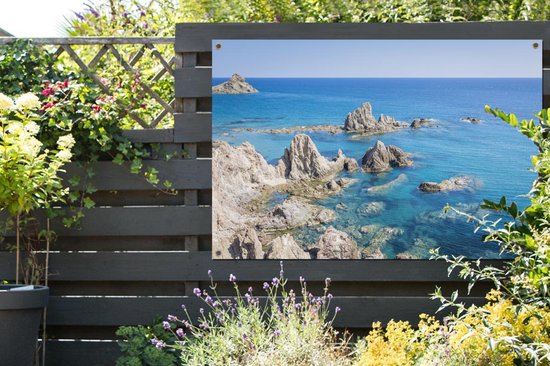 Affiche de jardin La côte rocheuse le long d'Arrecife près de Lanzarote 180x120 cm - Toile de jardin / Toile d'extérieur / Peintures d'extérieur (décoration de jardin) XXL / Groot format!