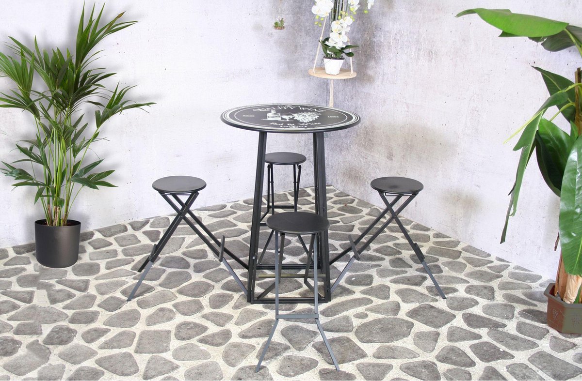 Sens-Line Columbus Ensemble bar pliable 4 personnes - Noir