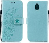 Voor Nokia 3.1 Plum Flowers Pattern Horizontale Flip Leather Case met houder & kaartsleuven & Wallet & Lanyard (groen)
