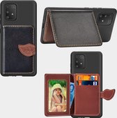 Voor Galaxy S10 Lite / A91 Leaf Buckle Litchi Texture Card Holder PU + TPU Case met Card Slot & Wallet & Holder & Photo Frame (Zwart)