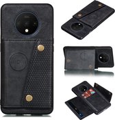Voor OnePlus 7T schokbestendige magnetische PU + TPU beschermhoes met kaartsleuven (zwart)
