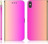 Voor iPhone X / XS geïmiteerd spiegelend oppervlak Horizontaal flip lederen tas met houder & kaartsleuven & portemonnee en lanyard (kleurverloop)