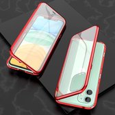 Voor iPhone 11 Ultra Slim Double Sides Magnetische Adsorptie Hoekig Frame Gehard Glas Magneet Flip Case (Rood)