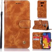 Voor LG V40 ThinQ Retro koperen gesp Crazy Horse Horizontale flip PU lederen tas met houder & kaartsleuven & portemonnee en lanyard (goudgeel)