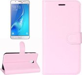 Voor Galaxy J7 (2017) / J7 Pro (EU-versie) Litchi Texture Horizontal Flip Leather Case met houder & kaartsleuven & portemonnee (roze)