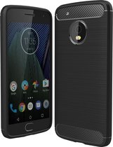 Voor Motorola Moto G5 Plus geborsteld koolstofvezel textuur schokbestendig TPU beschermhoes (zwart)