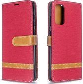 Voor Galaxy S20 kleurafhankelijke denim textuur horizontale flip pu lederen tas met houder & kaartsleuven & portemonnee & lanyard (rood)